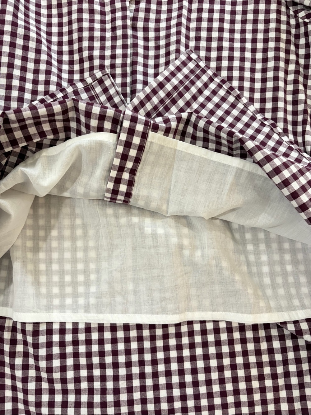NWT SZ S/M Holly Shae Burgundy Gingham Button-Down Blouse with Ruffle Collar - - Picture 6 of 7